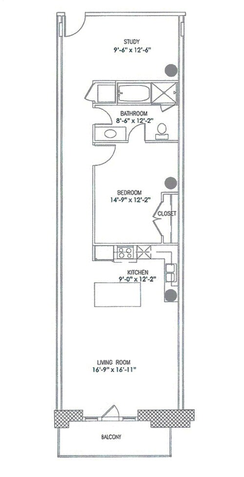 1 Bedroom, 1 Bathroom 207 floor plan